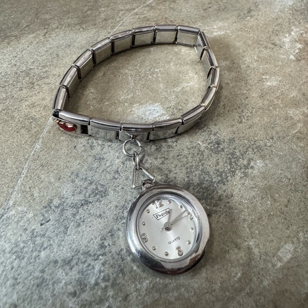 Silver Italian charm bracelet with Watch